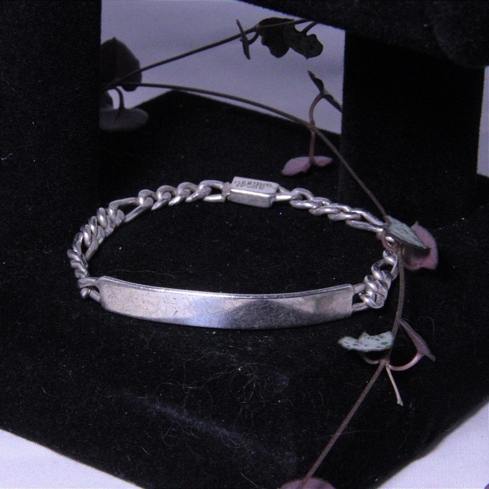 Taxco Mexico 925 Sterling Silver ID Bracelet Curb Chain TF-02 Vintage 8in